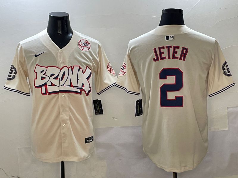 Men New York Yankees 2 Jeter Cream four generations Joint Name 2025 Nike MLB Jersey style 5
